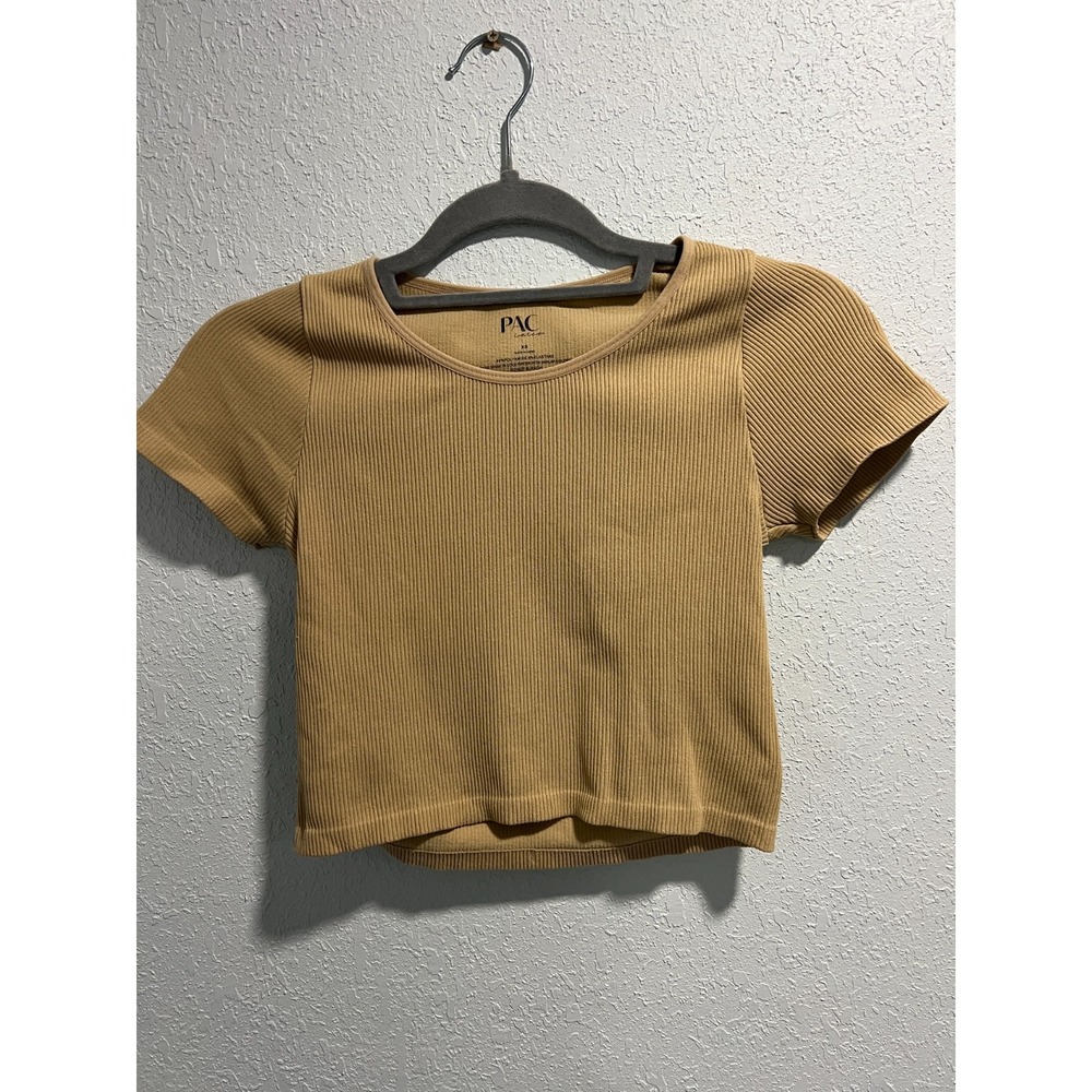PAC Cares Womens Crop Top Beige Short Sleeve Size‎ XS